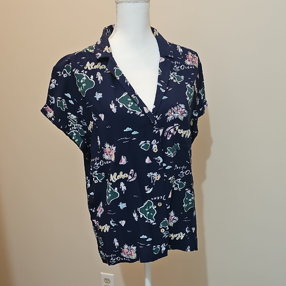 Sonoma Blue Relaxed Blouse with Notched Collar